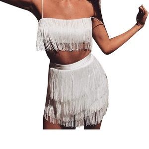 White two piece fringe set